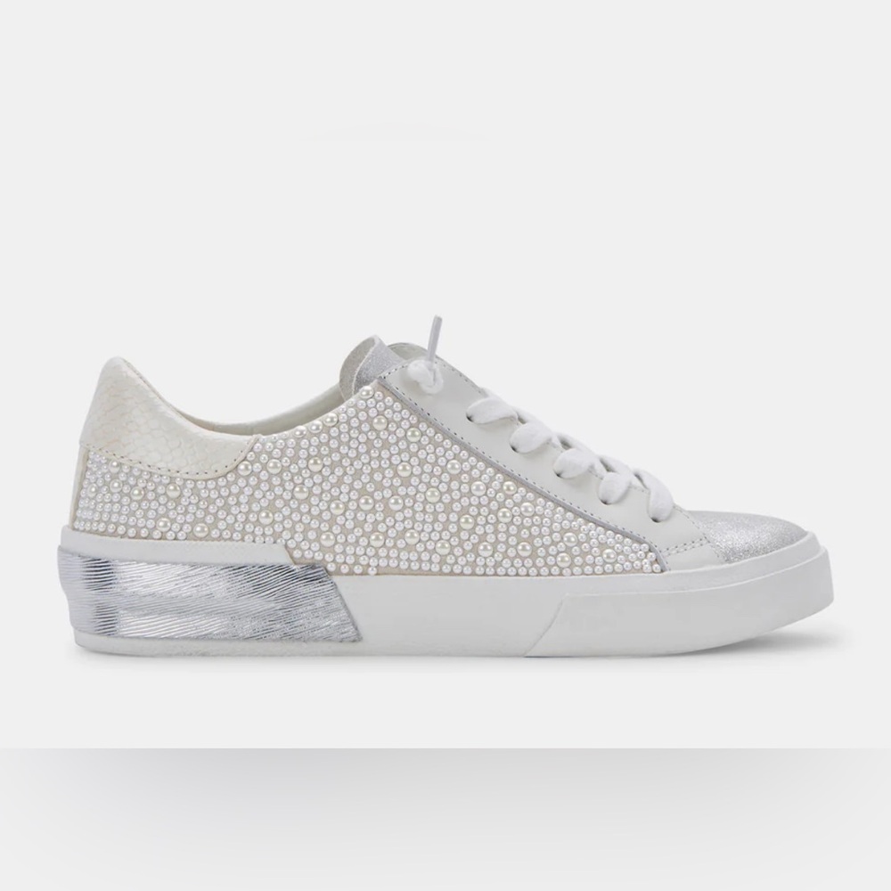 Dolce Vita White Silver Embellished Low-Top Sneakers